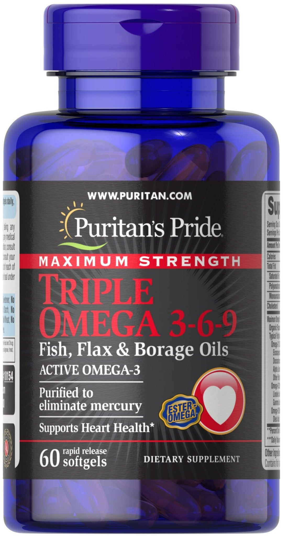 Aceite de Pescado, Lino y Borraja Triple Omega 3-6-9 de Fuerza Máxima