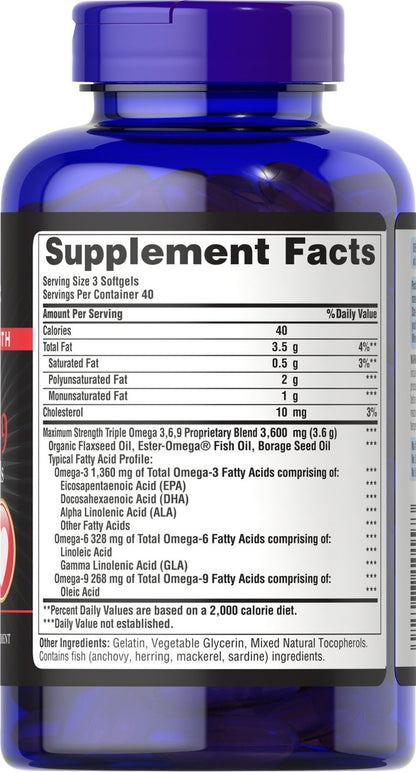 Aceites de pescado, linaza y borraja de máxima potencia Triple Omega 3-6-9