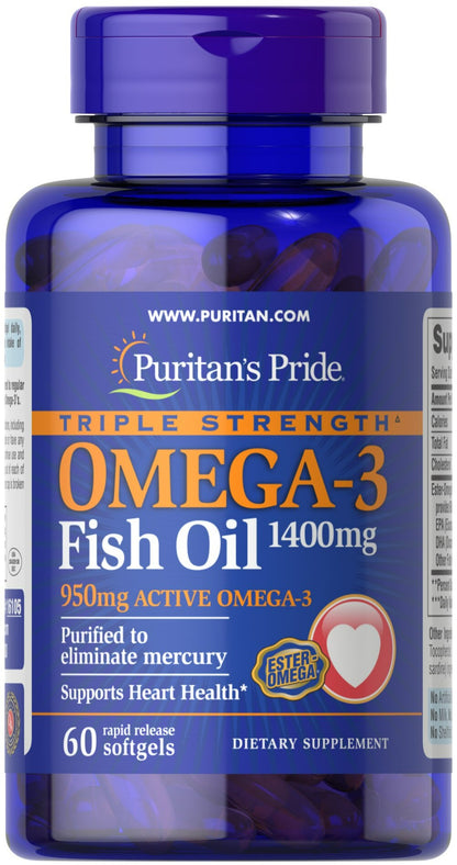 Triple Fuerza Omega-3 Aceite de Pescado 1360 mg (950 mg Activo Omega-3)